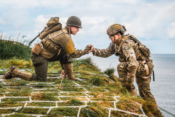 U.S. Soldiers with 75th Ranger Regiment scale the cliffs like Rangers did during Operation Overload 75 years ago at Omaha Beach, Pointe du Hoc, Normandy, France, June 5, 2019. More than 1,300 U.S. Service Members, partnered with 950 troops from across Europe and Canada, have converged in northwestern France to commemorate the 75th anniversary of Operation Overlord, the WWII Allied invasion of Normandy, commonly known as D-Day. Upwards of 80 ceremonies in 40 French communities in the region will take place between June 1-9, 2019, the apex being held June 6th at the American Cemetery at Colleville sur Mer. (U.S. Army photo by Markus Rauchenberger)