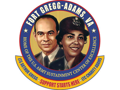 A logo for the newly re-designated Fort Gregg-Adams, Virginia, shows the post's namesakes, Lt. Gen. Arthur J. Gregg and Lt. Col. Charity Adams.