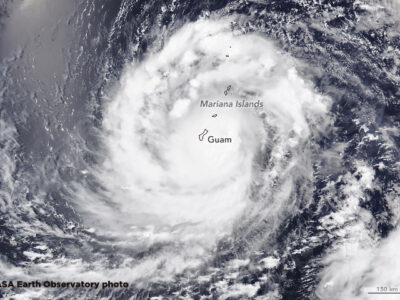 NASA satellite photo of Typhoon Mawar over Guam