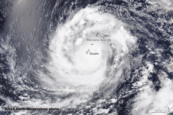 NASA satellite photo of Typhoon Mawar over Guam
